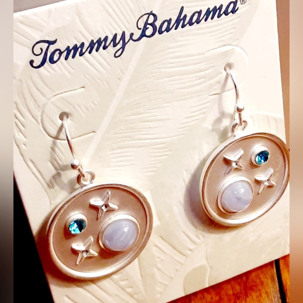 Tommy Bahama Silver Coin Set Stone Drop Earrings
